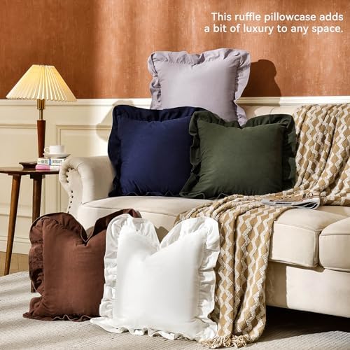 AmHoo Pack of 2 Throw Pillow Covers 100% Cotton Pre Washed Ruffle