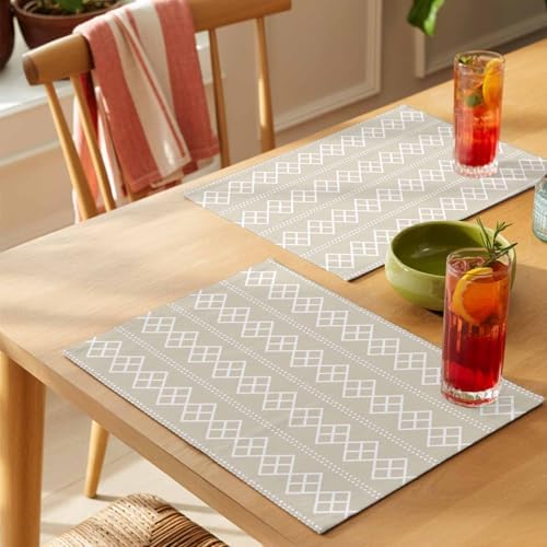 Placemats Set of 8, Beige Boho Woven Placemat, Linen Place Mats for