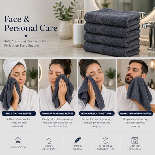 Hand Towels Set of 6 for Bathroom 100% Ring Spun Cotton
