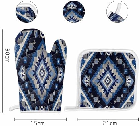 Quilted Cotton Terry Cloth Oven Mitt, Pot Holder Blue Grey Symmetry