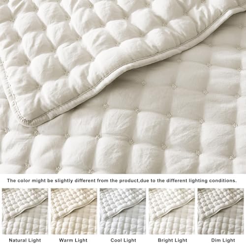 WDCOZY Cloud Soft Quilt Set, King Size, Ivory, 3 Pieces 104x90 inches