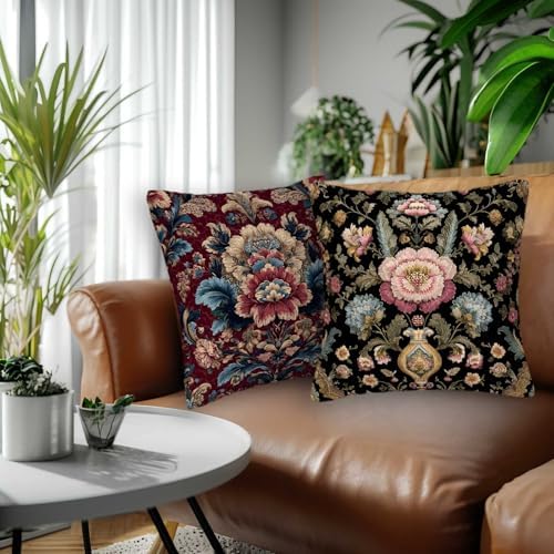 Vintage Floral Throw Pillow Covers 18x18 Set of 2, Ornate Botanical