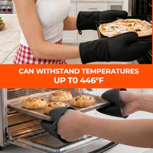 AMISARE 4-Pcs 13.39" Silicone Oven Mitts & Mini Mitts, BBQ Baking