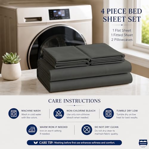 Cottingon 4 Piece King Sheets Fits 16" Deep, Egyptian Cotton, Dark