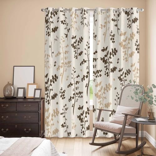 Farm Brown Khaki Leaves Curtains 96 Inches Long for Living Room 2