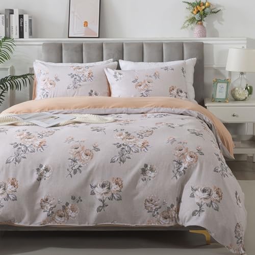 FADFAY 100% Brushed Cotton Queen Size Duvet Cover Set Vintage Luxury