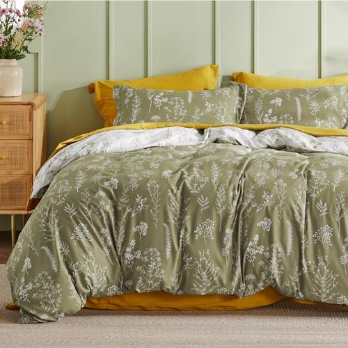 Bedsure Duvet Cover King Size - Reversible Olive Green King Duvet