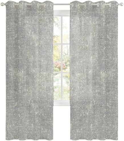 Gray Beige Linen Textured Sheer Curtains 63 Inch Long 2 Panels
