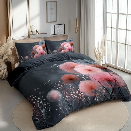Minimalist Style Plant Dandelion Duvet Cover, Grey Microfiber Bedding