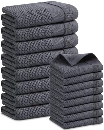 Homaxy Kitchen Towels and Dishcloths Set, Set of 16, Dark Grey