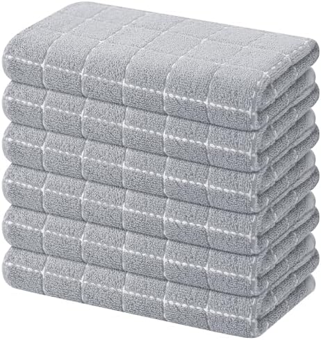 Mordimy Cotton Checkered Kitchen Towels, 16"x 26", 6 Pack, Light Grey