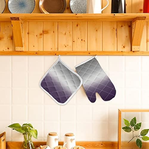 Quilted Cotton Terry Cloth Oven Mitt, Pot Holder Purple Grey Ombre
