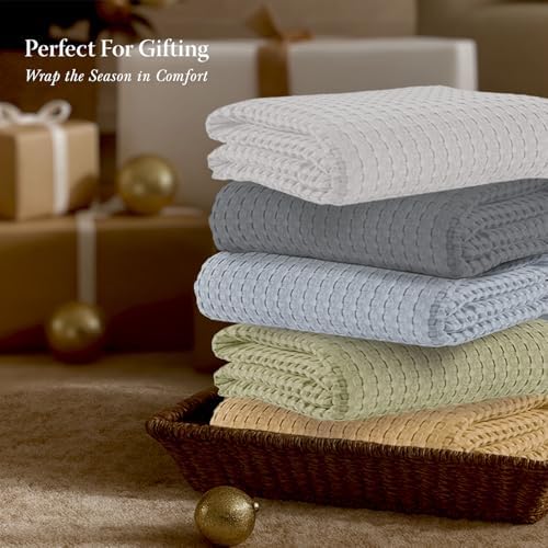 Threadmill King Waffle Bed Blanket, Rayon Derived from Bamboo, White