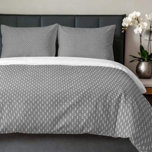 Duvet Cover Queen Size, Grey Abstract Art 3-Piece Bedding