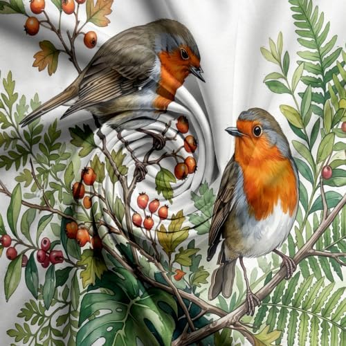 Sage Green Rural Watercolor Robin Duvet Cover Set for Women Girls