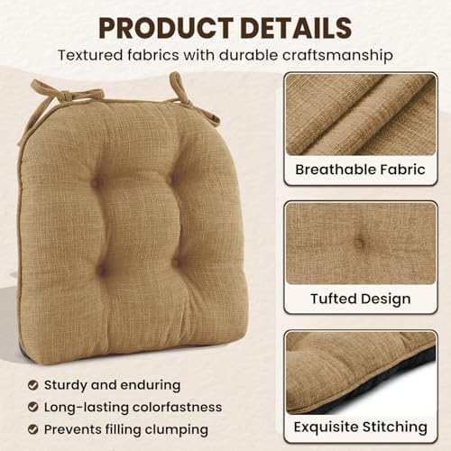 downluxe Indoor Chair Cushions for Dining Chairs, Tufted Overstuffed