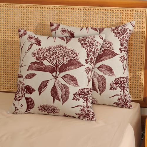 Burgundy Red Pillow Covers 18x18 Set of 2 Vintage Boho Floral