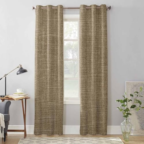 Vintage Brown Window Curtains with Grommets Kitchen Drapes, Farmhouse