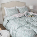HoneiLife Cotton Floral Duvet Cover Sets, Light Green with Zipper
