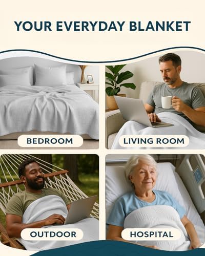 JMR 100% Cotton Waffle Blanket King Size - Lightweight Waffle Weave