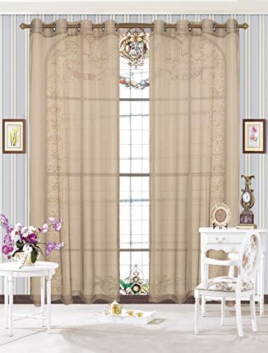 YHSF Solid Sheer Grommet Window Curtains, 2-Panel Voile, Taupe