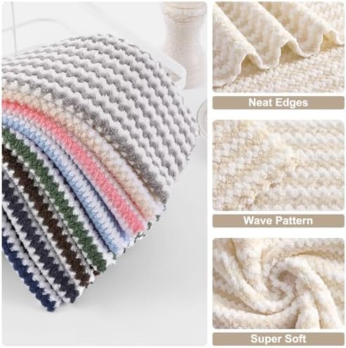 Homaxy 12 Pack Coral Velvet Dish Cloths, 10 x 10 inches, Beige