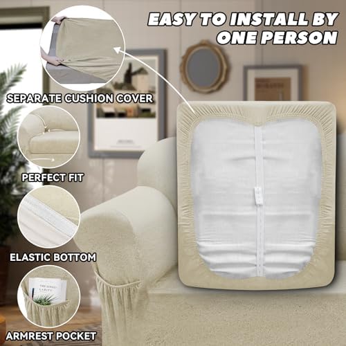 Sofa Slipcover with Armrest Pockets 4-Piece Set, Stretch Faux Leather