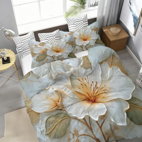 Set Microfiber Duvet Cover King Size, Modern Style Flower Leaf Relief