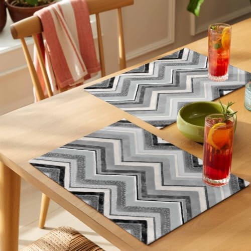 Cotton Linen Placemats for Dining Table Set of 8 Grey Chevron