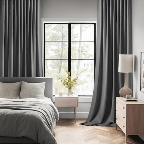 MIULEE Grey Back Tab Blackout Curtains 52x120 Inch Long 2 Panels Set