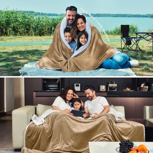 KAWAHOME Sherpa Fleece King Size Blanket for Bed, Extra Warm Heavy