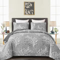 DJY Grey Quilt Set King Size - Branch Botanical Bedspread Coverlet Set
