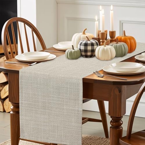 Beige Table Runners 108 Inches Long, Cotton Linen Fabric Table Runner