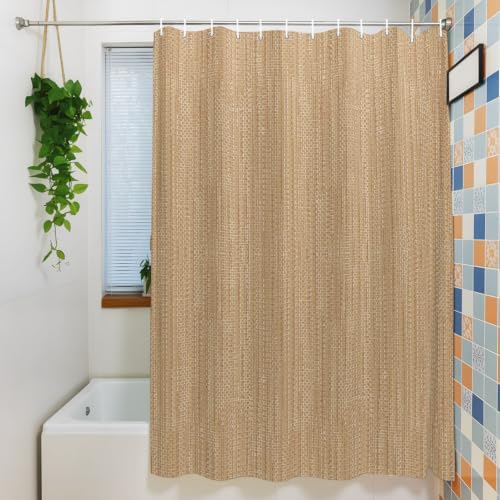 Shower Curtain, Minimalist Light Brown Waterproof Shower Curtain Set