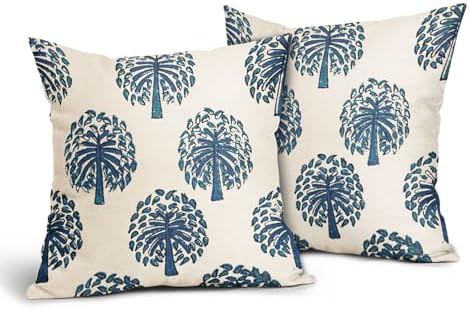 Navy Blue Teal Tree Pillow Covers 22X22 Inch Set of 2 Vintage Boho