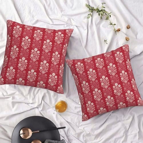 KiuLoam Vintage Red Cream Floral Block Print Decorative Pillow Covers