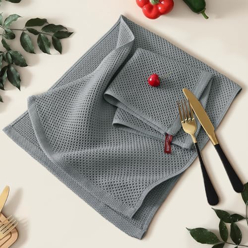 Kitinjoy 100% Cotton Waffle 4-Pack Kitchen Towels, 13" x 28", Grey