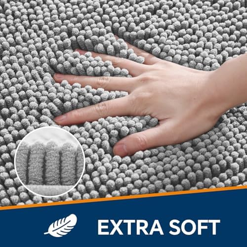 Chenille Bathroom Runner Rug 24"x60" Gray, Plush Bath Mat