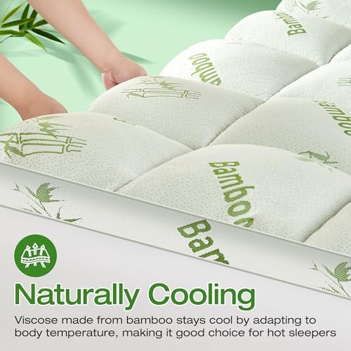 Mattress Topper Queen Size Viscose Derived from Bamboo, Thick Soft