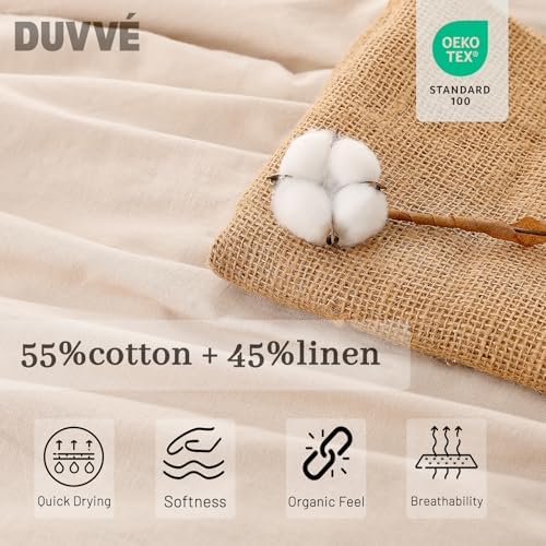 Luxury Cotton Linen Blend Flat Sheet, Cooling Breathable Natural