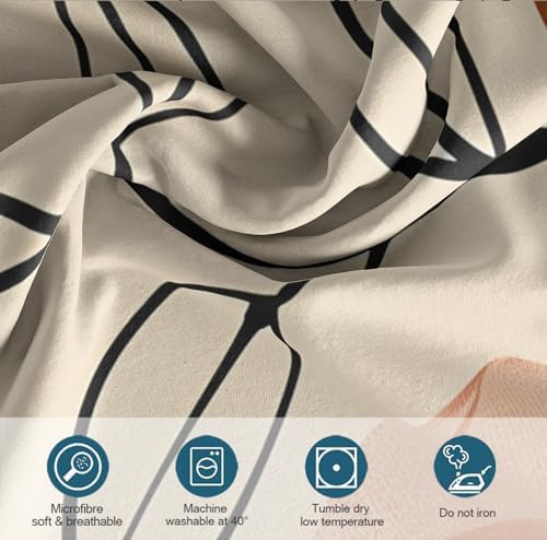 Modern Mid Century Boho Duvet Cover Abstract Geometric Botanical Beige