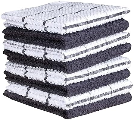AMOUR INFINI Bundle Pack of 4 Terry Dish Towels + 8 Dish Cloths Highly