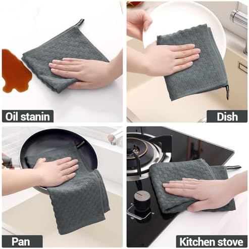 Homaxy 100% Cotton Terry Dish Cloths, 12"x12", 6-Pack, Dark Grey