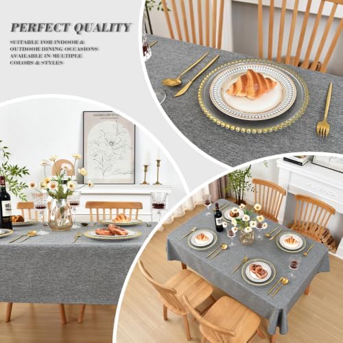 Faux Linen Textured Rectangular Tablecloth, Dark Gray, 52 x 70 Inch