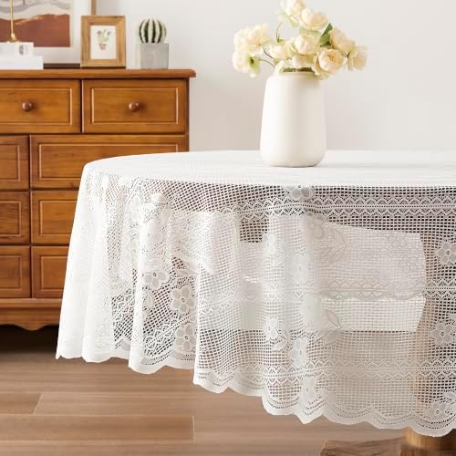 Warm Home Designs 90 Inch Ivory Crochet Tablecloth. SIT Ivory Round 90