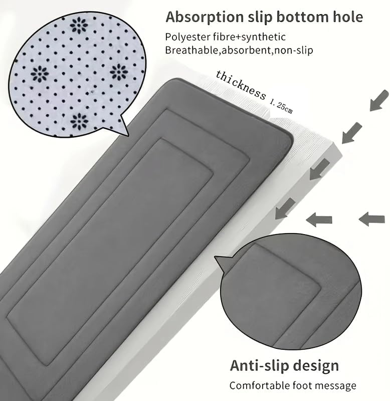 Memory Foam Bath Mat Set of 4, Quick Dry Absorbent Bathroom Rugs, Gray