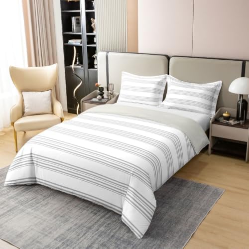 Feelyou Stripes Duvet Cover 100% Cotton King Size Solid Color Bedding