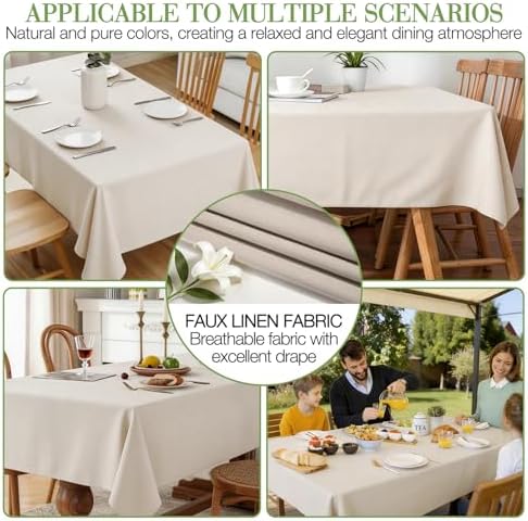 Faux Linen Tablecloth, 100% Polyester, 60 x 102 Inches, Beige