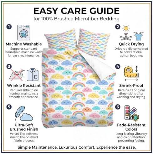 King Duvet Cover Set Soft Microfiber Childlike Fun Rainbow
