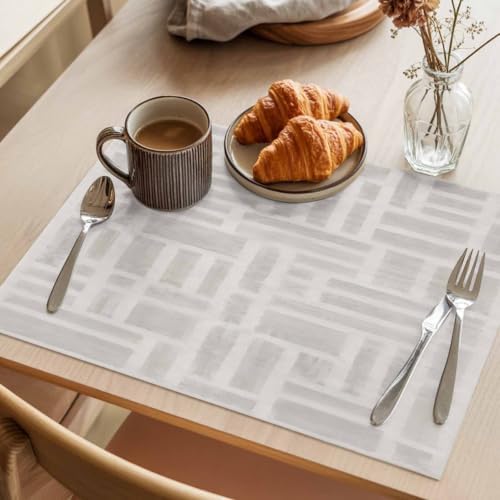 Light Gray Cream Placemats Set of 6, Cotton Linen Fabric Place Mats